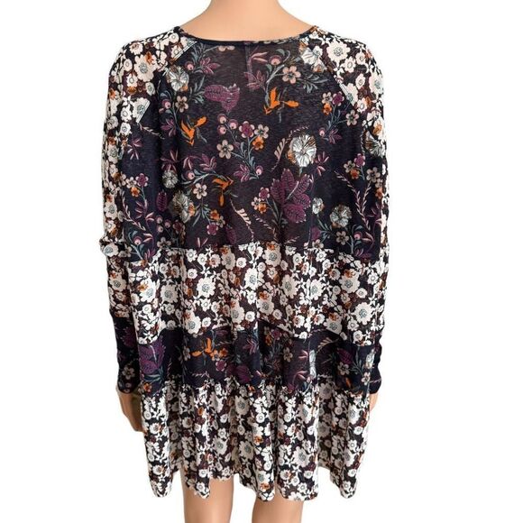 Free People Isabelle Swing Tunic Top Babydoll S Floral Mesh V-neck oversized - Picture 3 of 7